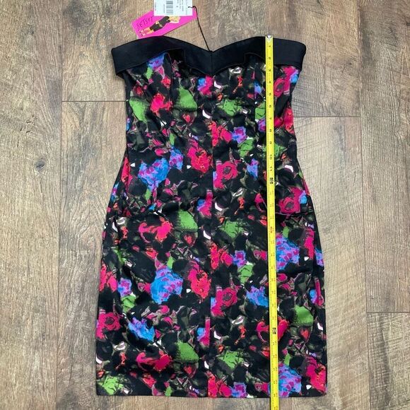 Betsey Johnson Black Pink Blue Floral Sweetheart Strapless Mini Dress sz 8‎ NEW! - Picture 6 of 9